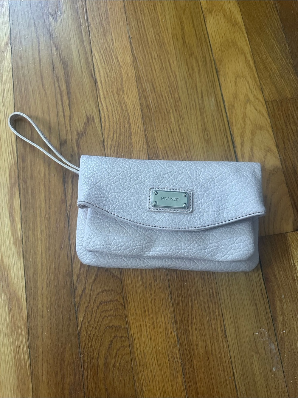 Nine West Blush Pink Pebbled Faux Leather Wristlet Clutch Wallet